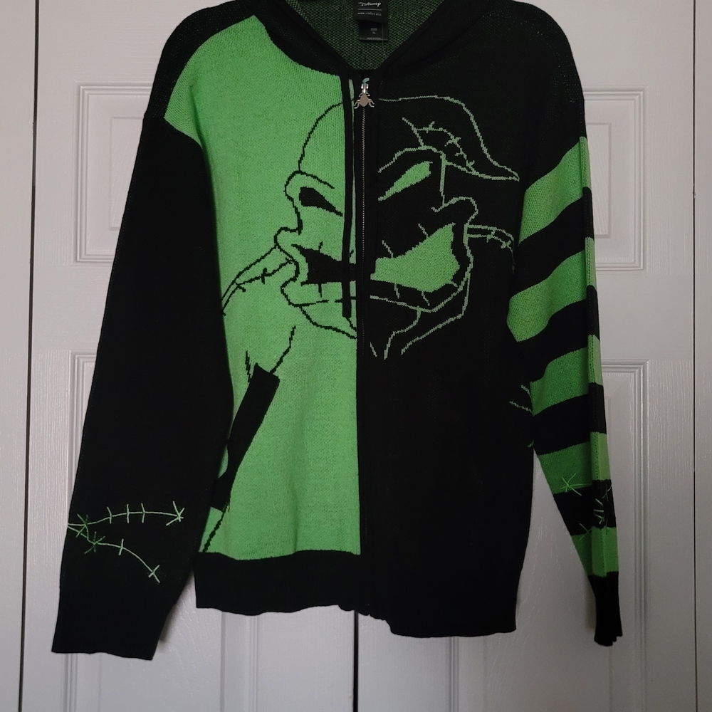 Disney Nightmare Before Christmas Black and Green Zip-Up Sweater